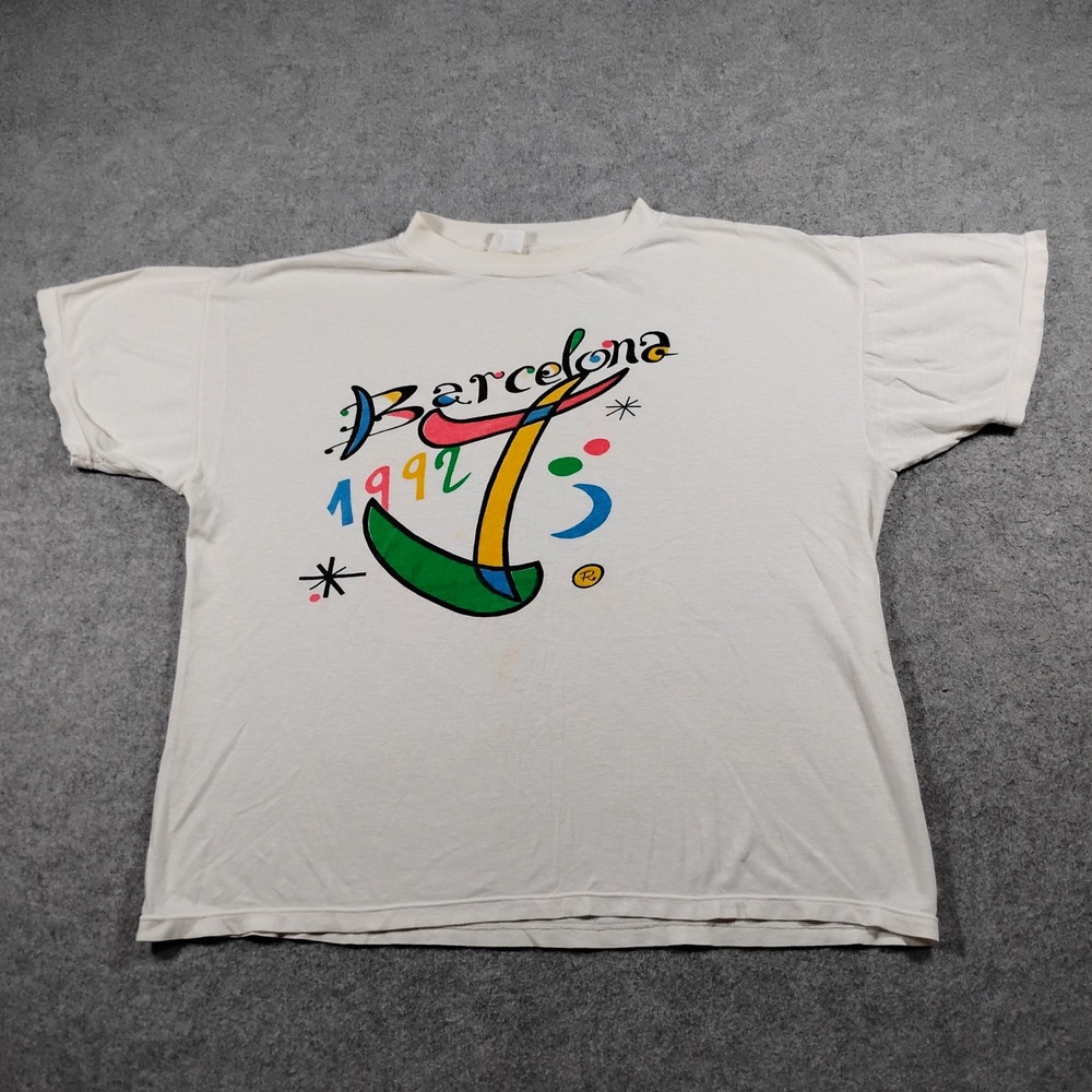 Vintage Barcelona 1992 Olympic Games Graphic T-Shirt White Single Stitch Large